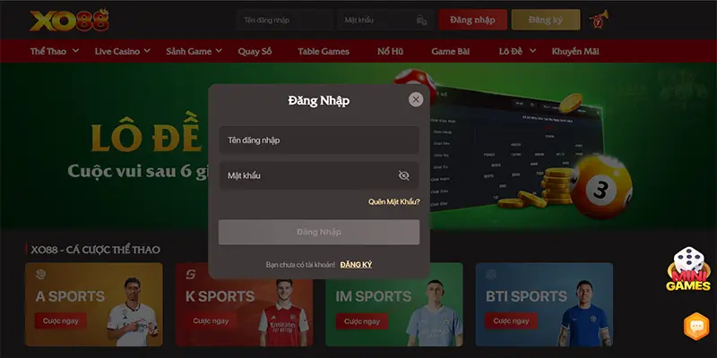 Hướng dẫn cách đăng nhập XO88 từ trang chủ chính thống 1 Chọn lệnh “Đăng nhập” tại trang chủ